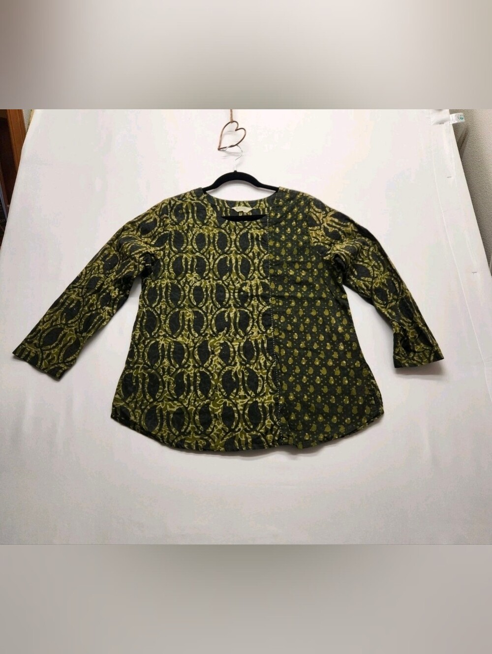 ⭐️Marketplace Handwork of India Cotton Block Tunic Blouse Medium Olive Boho